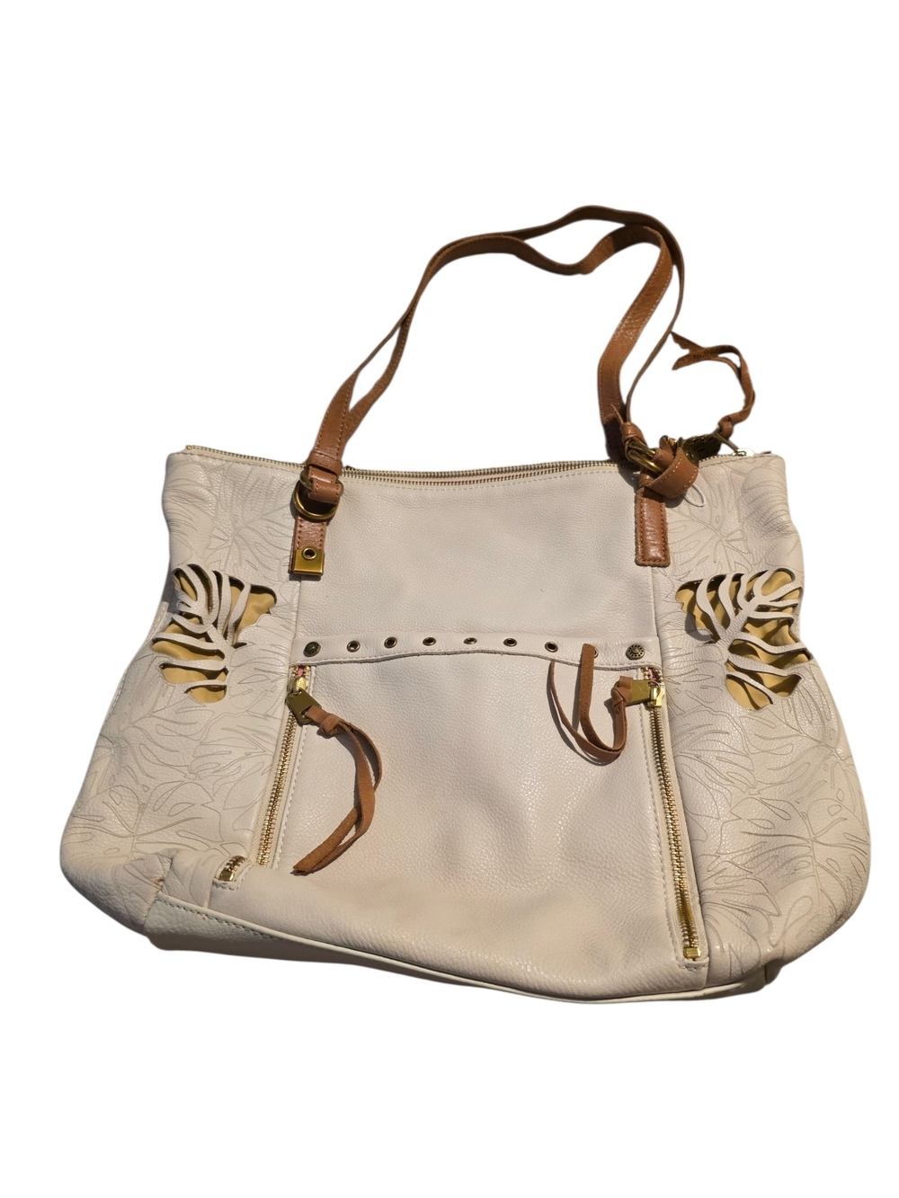The Sak White Leather Monstera Leaf Cutout Tote - Picture 2 of 11
